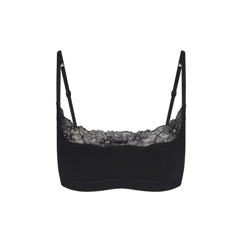 SKIMS COTTON LACE SCOOP BRALETTE Bra Women's ONYX/Onyx-0