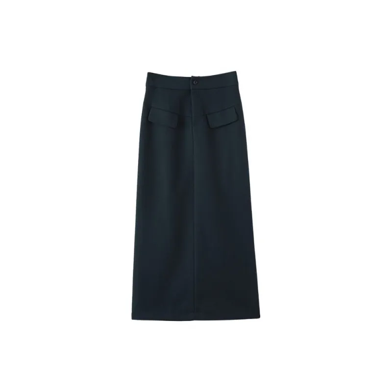 Late White Casual Long Skirts Women's Dark Blue-2