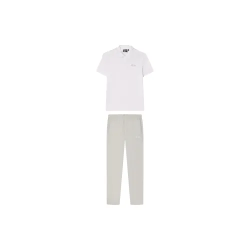 FILA Casual Sportswear Men Set Cloud White Short-Sleeved+Light Khaki Pants