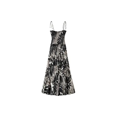 Roselingling Slip Dresses Women's Black/White Tropical Print