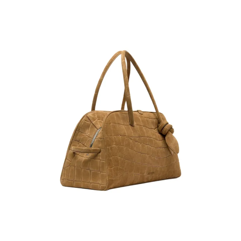 Jacquemus Crocodile Embossed Suede Handbag Women's Camel-1