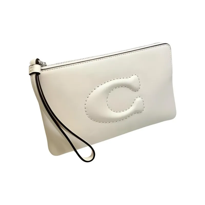 COACH Corner Zip Smooth Leather Clutch Tubas Women's Silver & Chalk White-1