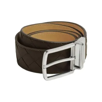 Bottega Veneta Double Sided Design Calfskin Leather Belts Men's Khaki/Dark Praline Width 3.5CM