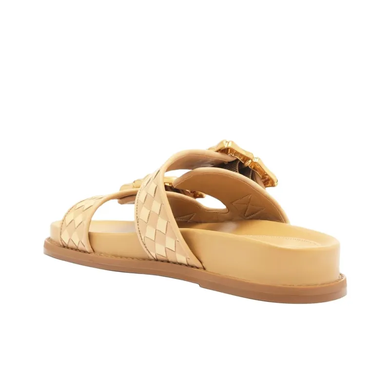 Schutz Slide Slippers 5.3cm Women's Gold-3