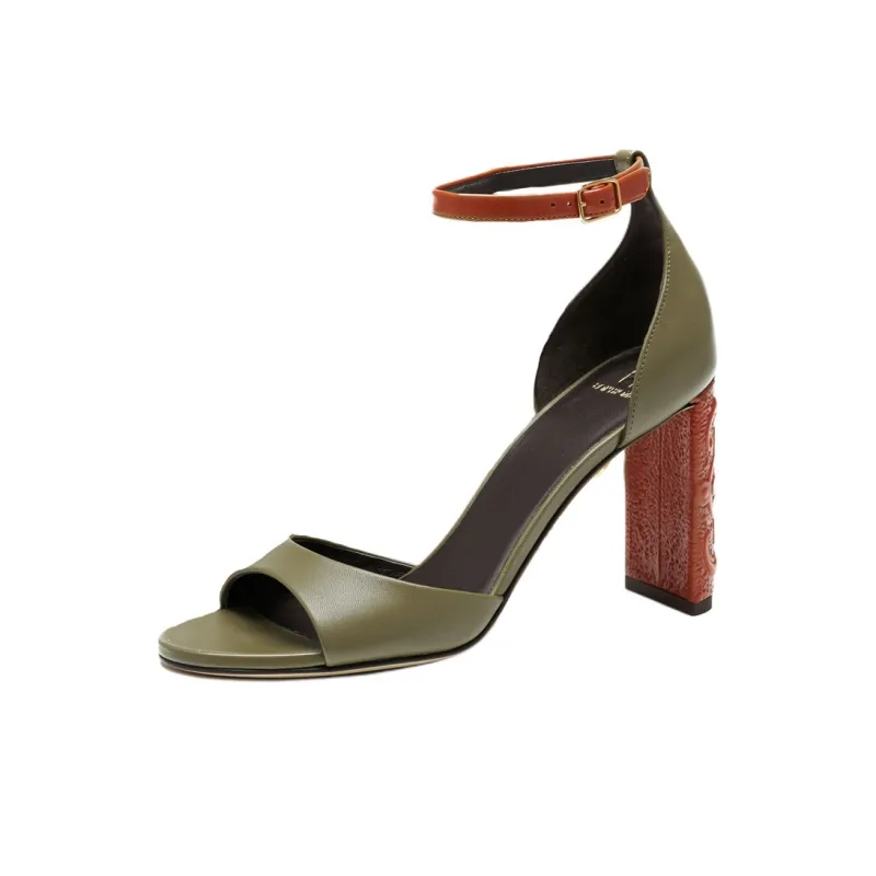 MAISON SKORPIOS Valentina Maca Strap Sandals 9cm Women's Green-0
