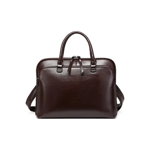 TTaG．bag Heiress Waxed Cow Leather Briefcases Unisex Coffee/Brown