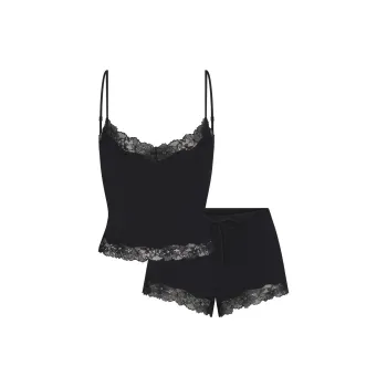 SKIMS COTTON LACE CAMI AND SHORT SET Pajama Set Women's ONYX/Onyx
