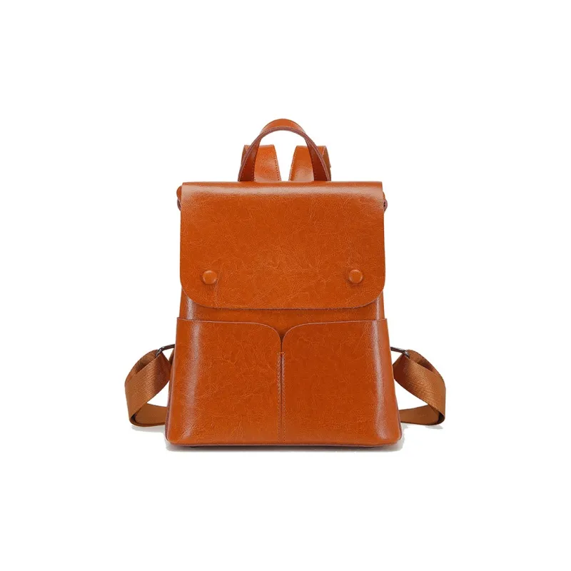 TTaG．baG Cow Leather Backpack Women's Black/Coffee/Sunset Yellow/White-10