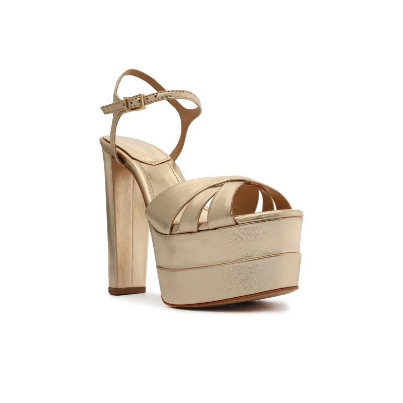 Schutz Keefa Strap Sandals 14.3cm Women's Gold-2