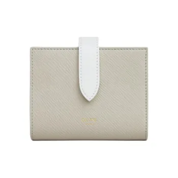CELINE Cow Leather Wallet Small Size Women's Gray & White