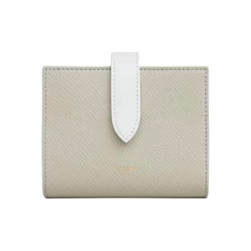 CELINE Cow Leather Wallet Small Size Women's Gray & White