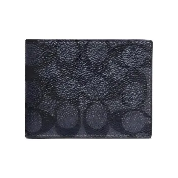 COACH Billfold Wallet Canvas With Calfskin Wallet Men's Black Monogram