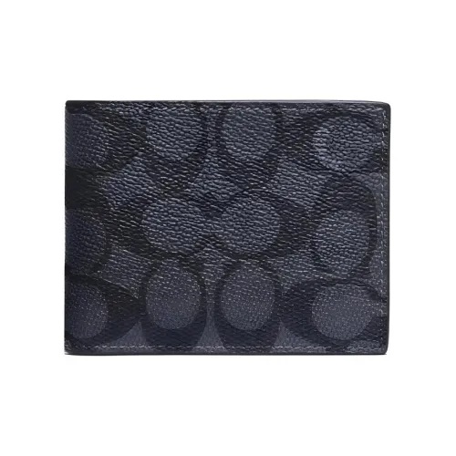 COACH Billfold Wallet Canvas With Calfskin Wallet Men's Black Monogram