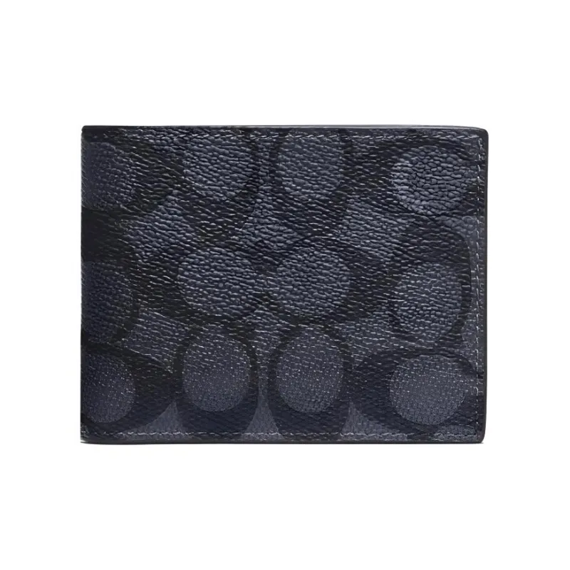 COACH Billfold Wallet Canvas With Calfskin Wallet Men's Black Monogram-0