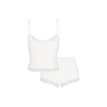 SKIMS COTTON LACE CAMI AND SHORT SET Pajama Set Women's MARBLE/Marble