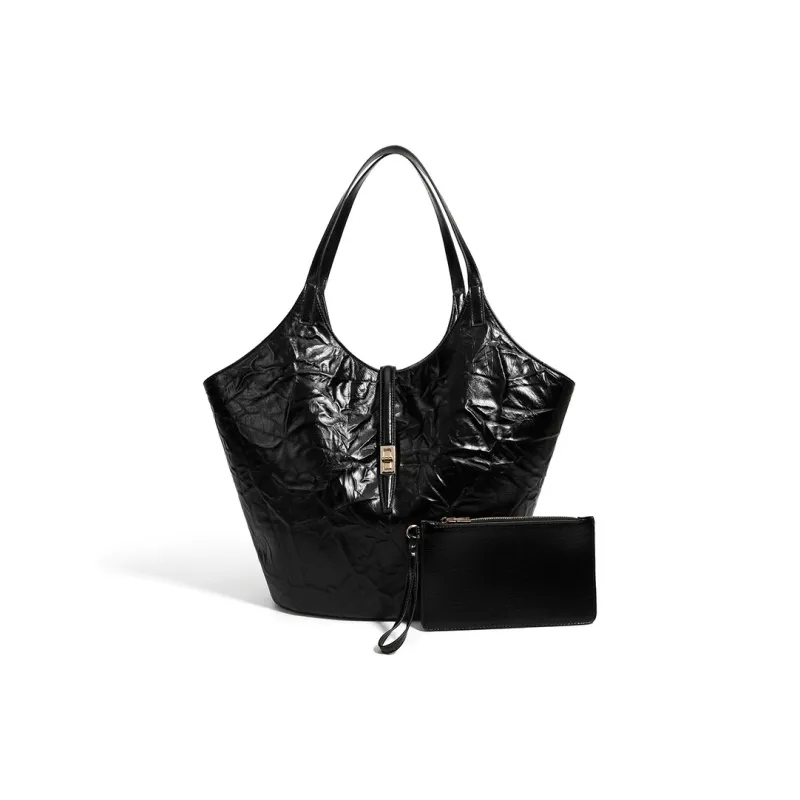 TTaG．baG Microfiber Leather Shoulder Bag Regular Women's Black/Silver/Ecru/Brown-3