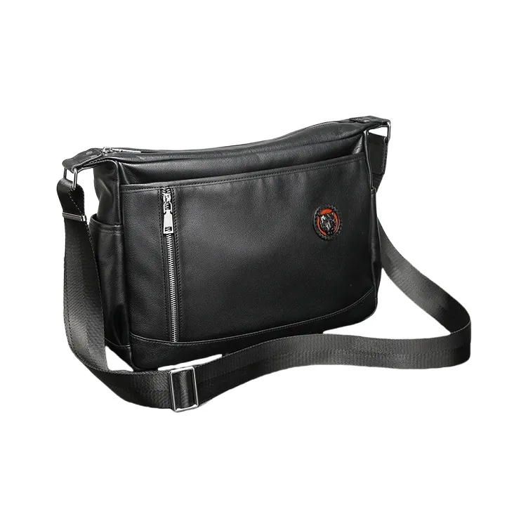 PESASRIE Genuine Leather Top Grain Cow Leather Large Capacity Men's Bag Regular Men's Black-3