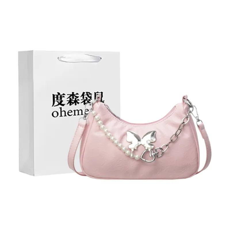 Dusen Kangaroo PU Shoulder Bag, Crossbody Bag Regular Women's Silver/Black/Pink/Ecru-22