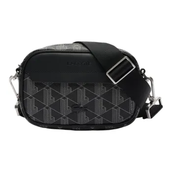 LACOSTE Grain Texture PVC Shoulder Bag Crossbody Bag Small Size Men's Black