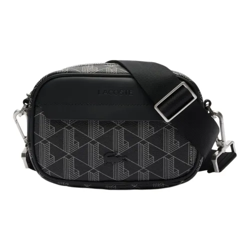 LACOSTE Grain Texture PVC Shoulder Bag Crossbody Bag Small Size Men's Black