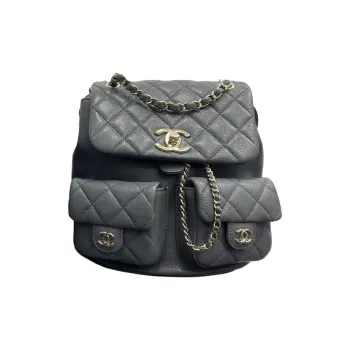 CHANEL Duma Grain Embossed Calfskin Backpack Medium Size Women's Gray