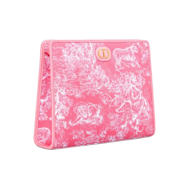 DIOR Toile De Jouy Jacquard Fabric Clutch Medium Size Women's Candy Pink-1