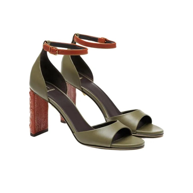 MAISON SKORPIOS Valentina Maca Strap Sandals 9cm Women's Green-2