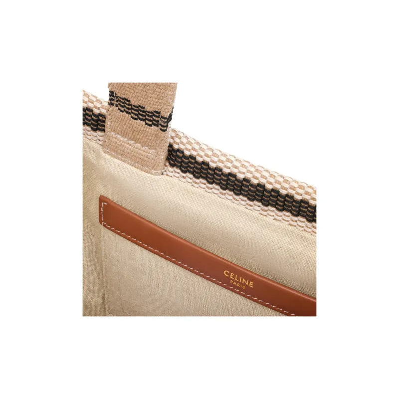 CELINE Cabas Thais Fabric Shoulder Bag, Crossbody Bag, Handbag Trumpets Women's Beige & Black-3
