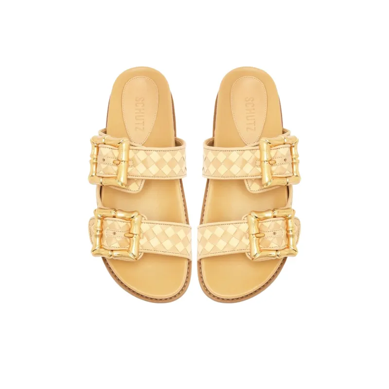 Schutz Slide Slippers 5.3cm Women's Gold-4