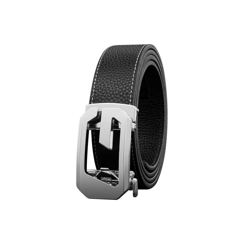 LUCKY LION Fashionable Luxury Automatic Buckle Belt, Casual Minimalist Style Pants Belt Cow Leather Belts Men's 3.5cm-2