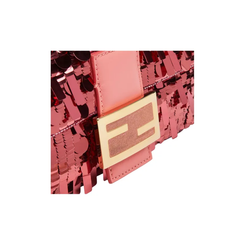 FENDI Baguette Calfskin Portable Crossbody Bag, Shoulder Bag Medium Size Women's Pink-4