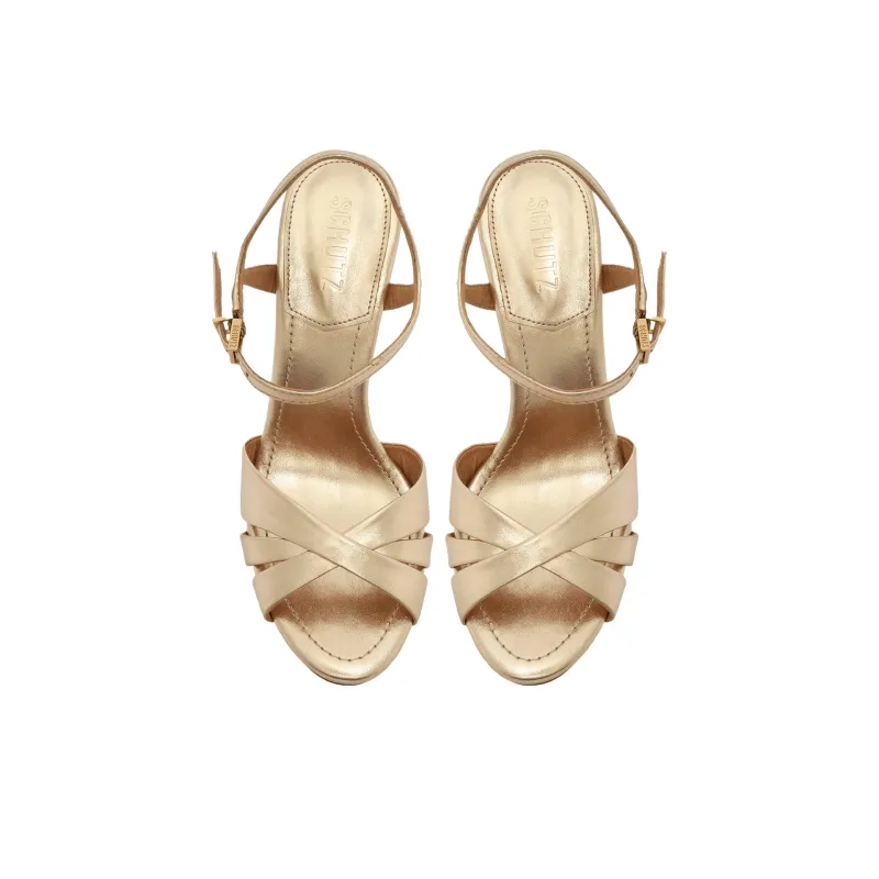 Schutz Keefa Strap Sandals 14.3cm Women's Gold-4