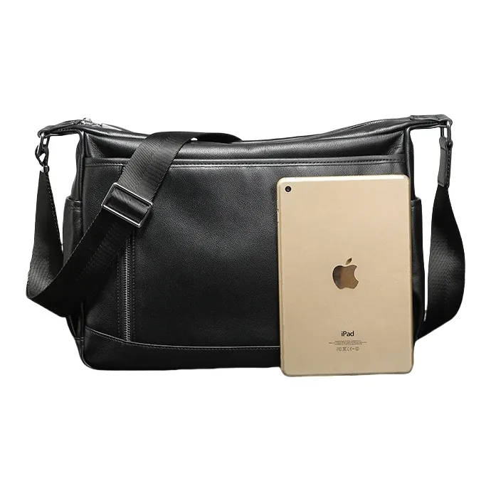 PESASRIE Genuine Leather Top Grain Cow Leather Large Capacity Men's Bag Regular Men's Black-1