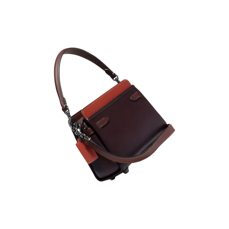 COACH Tate Leather Handbag Shoulder Bag Crossbody Bag Small Size Women's Red & Dark Brown-2
