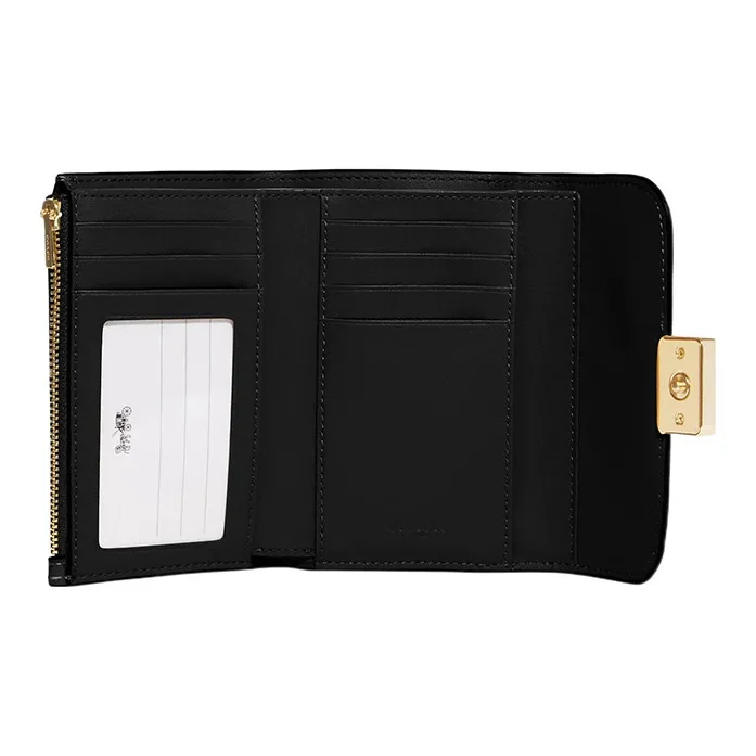 COACH Grace Refined Pebbled Leather With Smooth Leather Accents Clutches Wallets Medium Size Women's Black-1