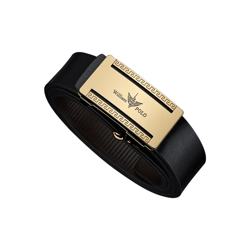 WilliamPOLO Cow Leather Leather Belts Men's Gold 3.4cm Wide-1