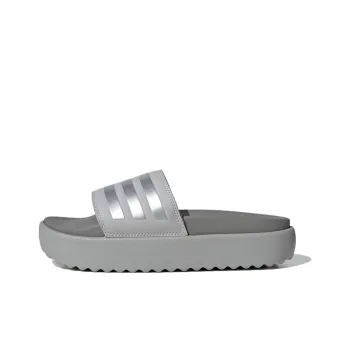 Adidas Adilette Platform Slides Grey Silver Metallic Charcoal Solid Grey Women's