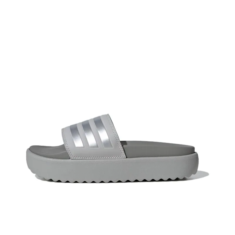 Adidas Adilette Platform Slides Grey Silver Metallic Charcoal Solid Grey Women's-0