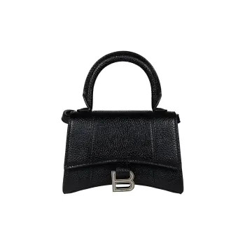 Balenciaga Litchi Grain Calfskin Hourglass Bag, Shoulder Bag, Crossbody Bag, Handbag Extra Small Women's Black