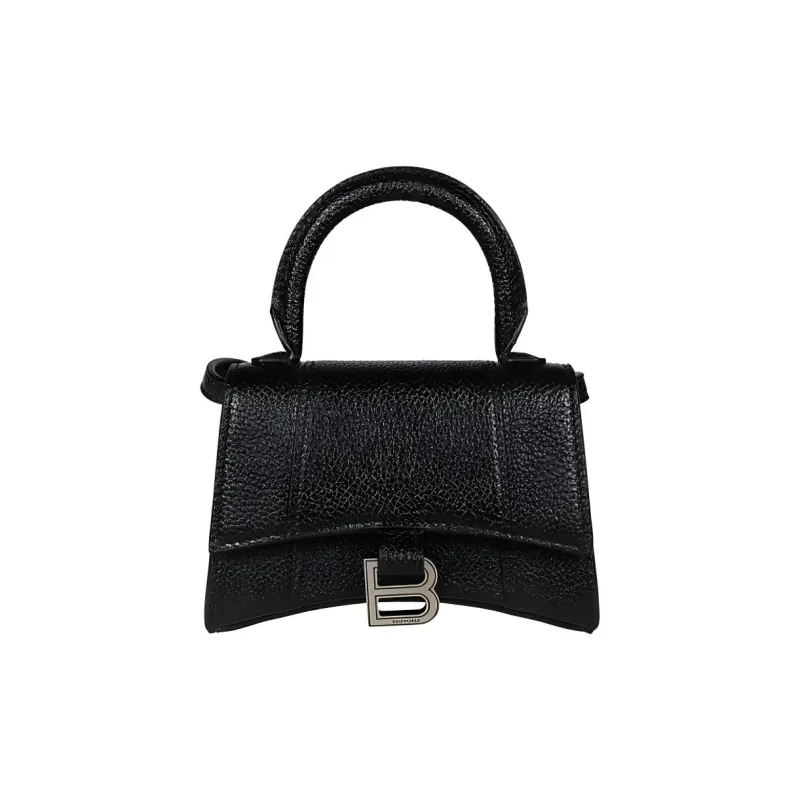 Balenciaga Litchi Grain Calfskin Hourglass Bag, Shoulder Bag, Crossbody Bag, Handbag Extra Small Women's Black-0