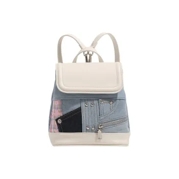 H-YXIANG Denim With Microfiber Leather Accents Backpack Regular Women's Denim Blue