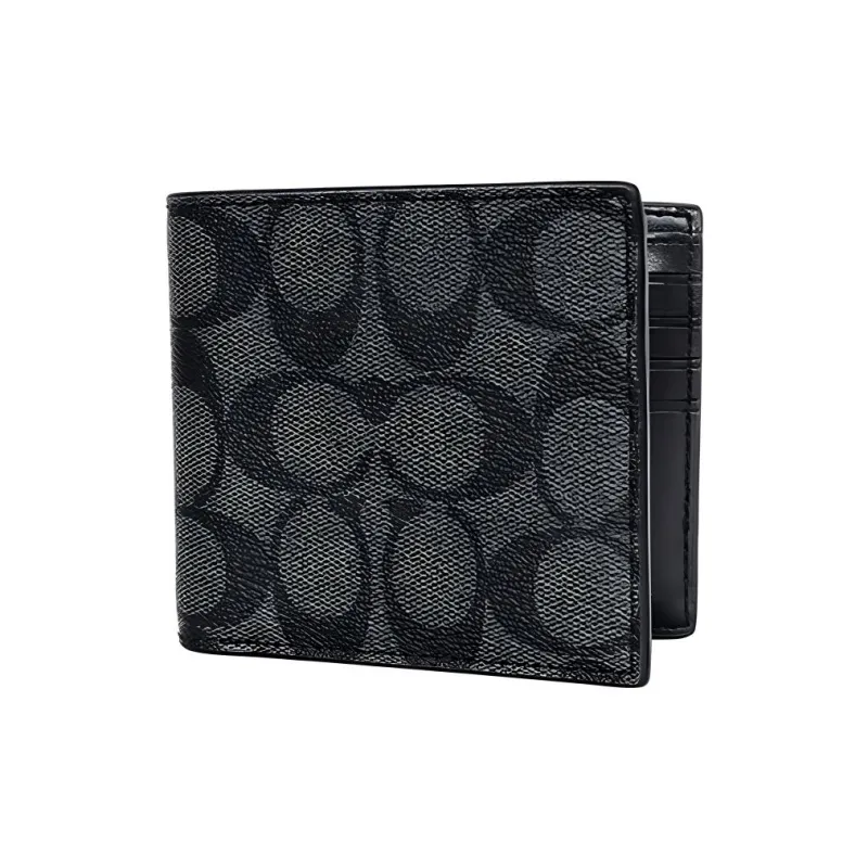 COACH Billfold Wallet Canvas With Calfskin Wallet Men's Black Monogram-2