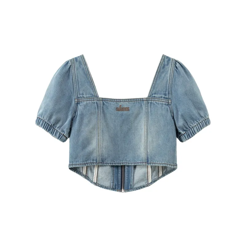 CHUU Cropped Coats Women's Denim Blue-1