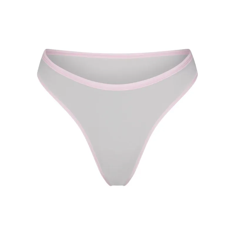 SKIMS FITS EVERYBODY CONTRAST TRIM HIGH LEG BIKINI Underpants Women's 1 Pack Platinum/Gold-0