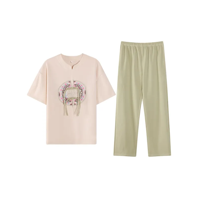 WANANNI Pajama Set Women's Light Apricot Green-0