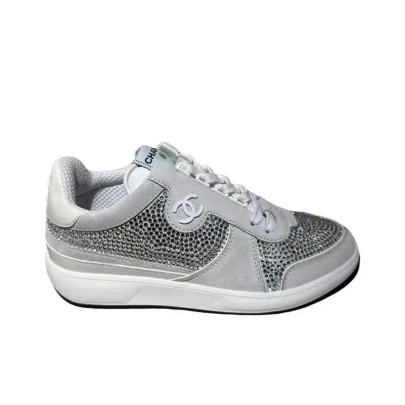 CHANEL Low Top Stylish Skateboarding Shoes Women's Light Gray-1