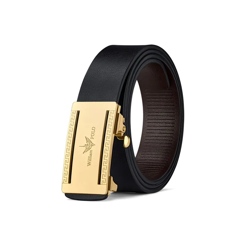 WilliamPOLO Cow Leather Leather Belts Men's Gold 3.4cm Wide-0