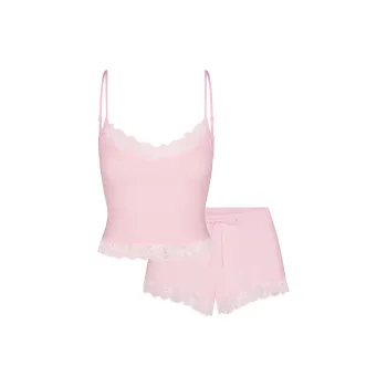 SKIMS COTTON LACE CAMI AND SHORT SET Pajama Set Women's CHERRY BLOSSOM/Cherry Blossom