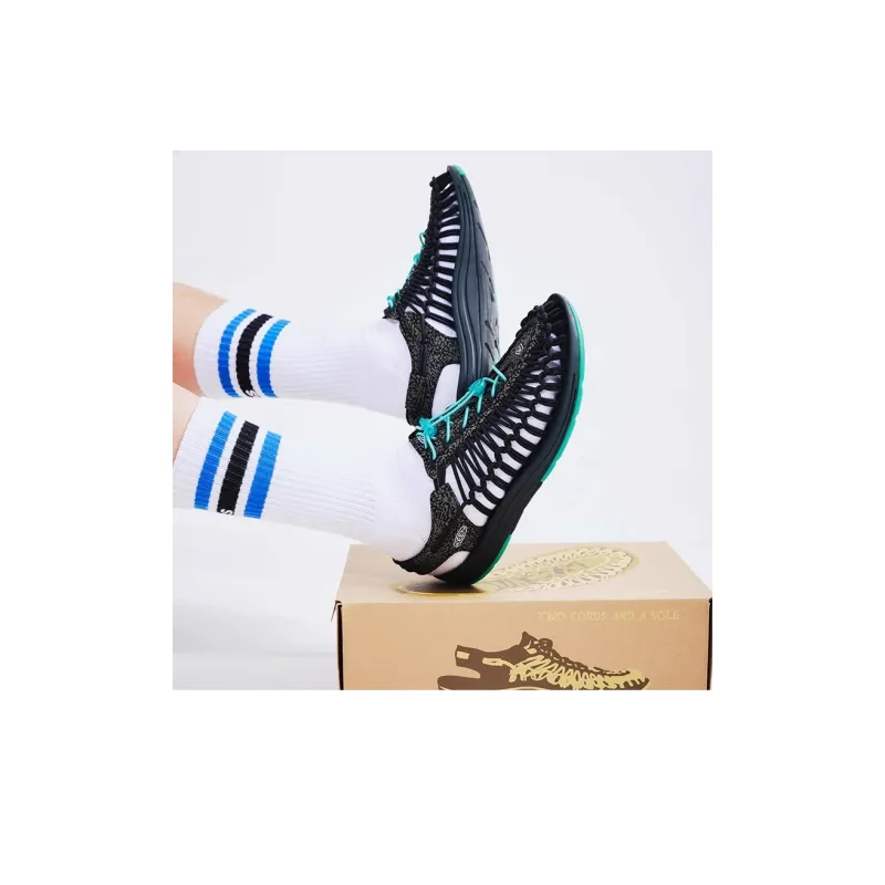ATMOS x KEEN Uneek Slip Resistant Breathable River Trekking Shoes Men's Black Turquoise-4