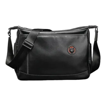 PESASRIE Genuine Leather Top Grain Cow Leather Large Capacity Men's Bag Regular Men's Black